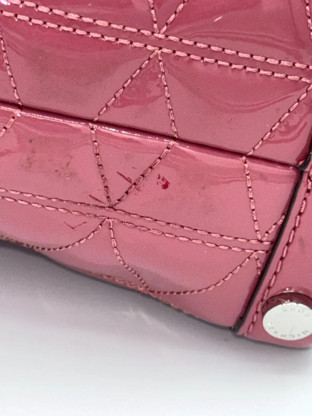 Michael Kors Pink Patent Leather Quilted Satchel Crossbody Bag